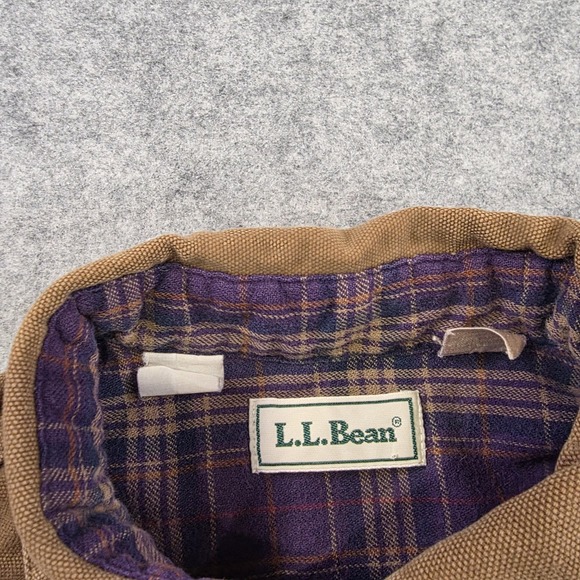 VTG LL Bean Shirt Jacket Mens Small? Brown Canvas Plaid Flannel Lined Workwear - Picture 5 of 12